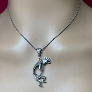 Sterling Silver Kokopelli 3D Pendant. 17.5 inches long